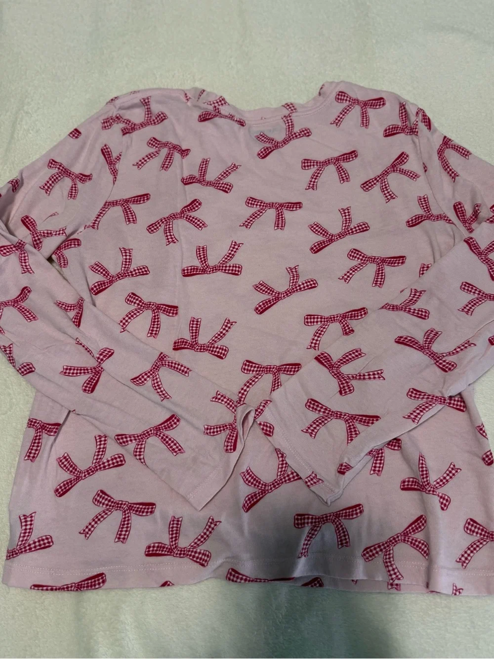 Old Navy Pink Long Sleeve Top with Dark Pink Bow Print